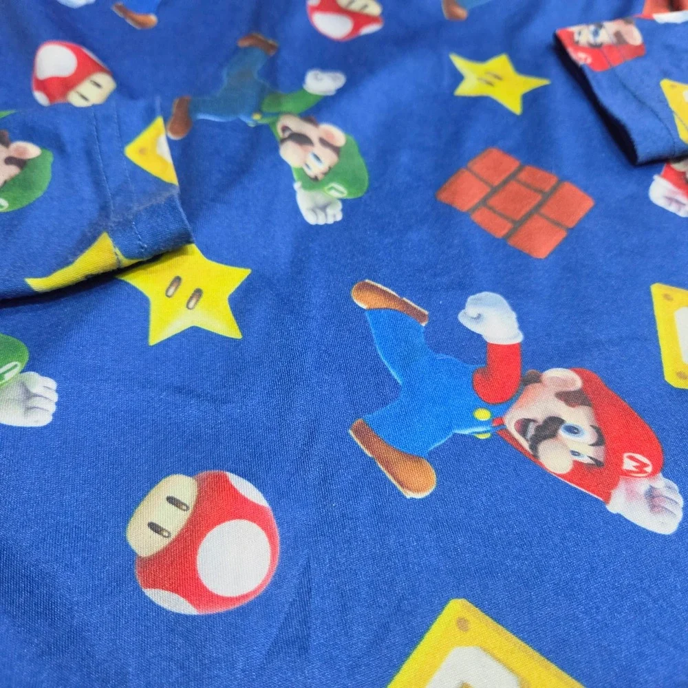Cuddl Duds Super Mario Bros Pajama Set Kids Medium Blue Luigi Nintendo PJs